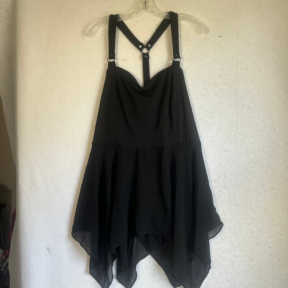 Scarlet Darkness Black Gothic Handkerchief Hem Harness Mini Dress 2XL NWT